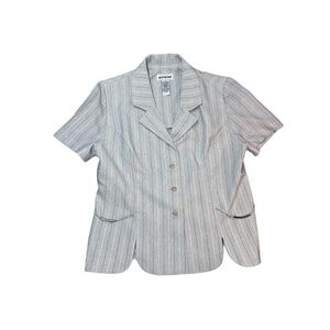 Perceptions Women's Sports Coat 14 Gray White Pinstripe Collared Short Sleeve